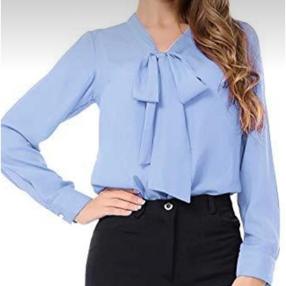 Auqco Sky Blue Button Down Long Sleeved Blouse.  Size Medium
